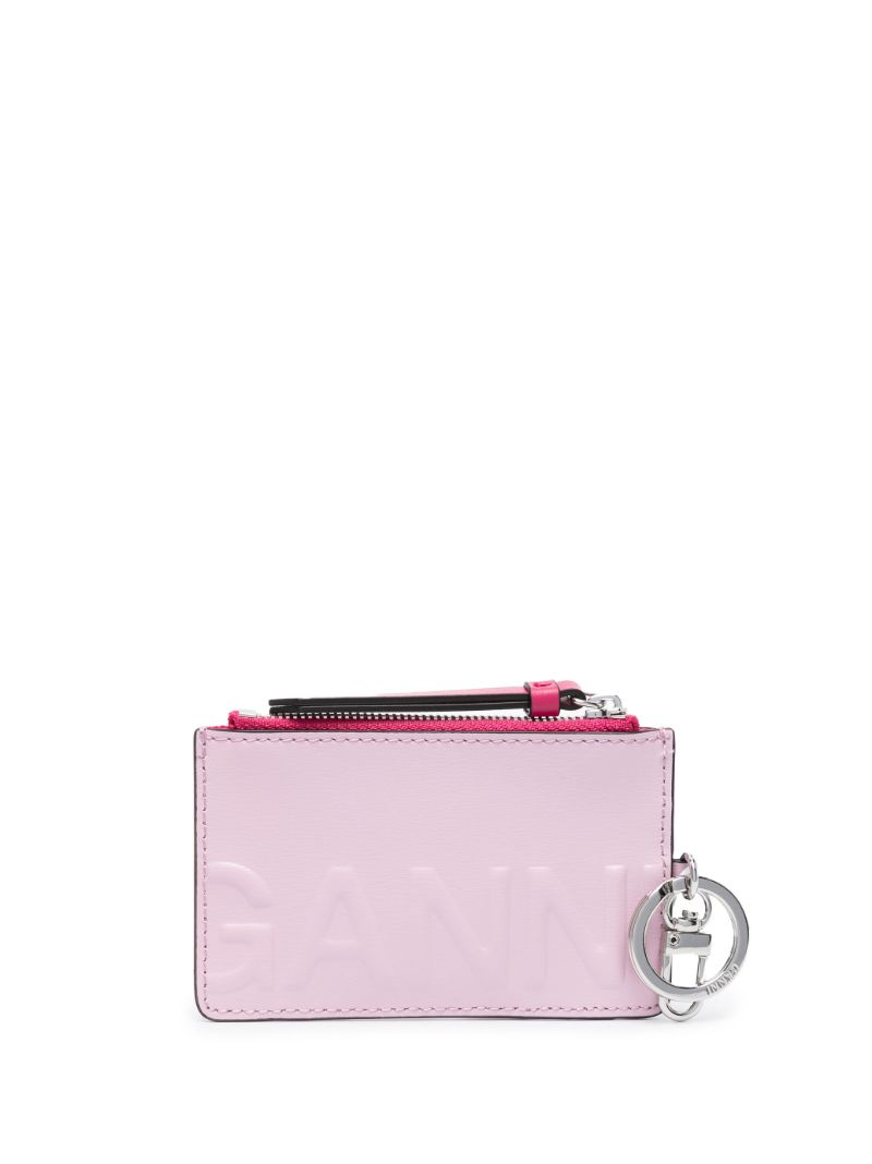 Pink Logo Embossed Zip Cardholder
