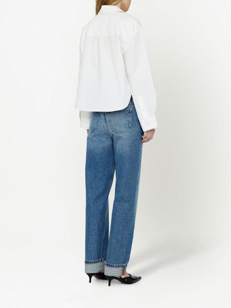 White Travis Cropped Cotton Shirt