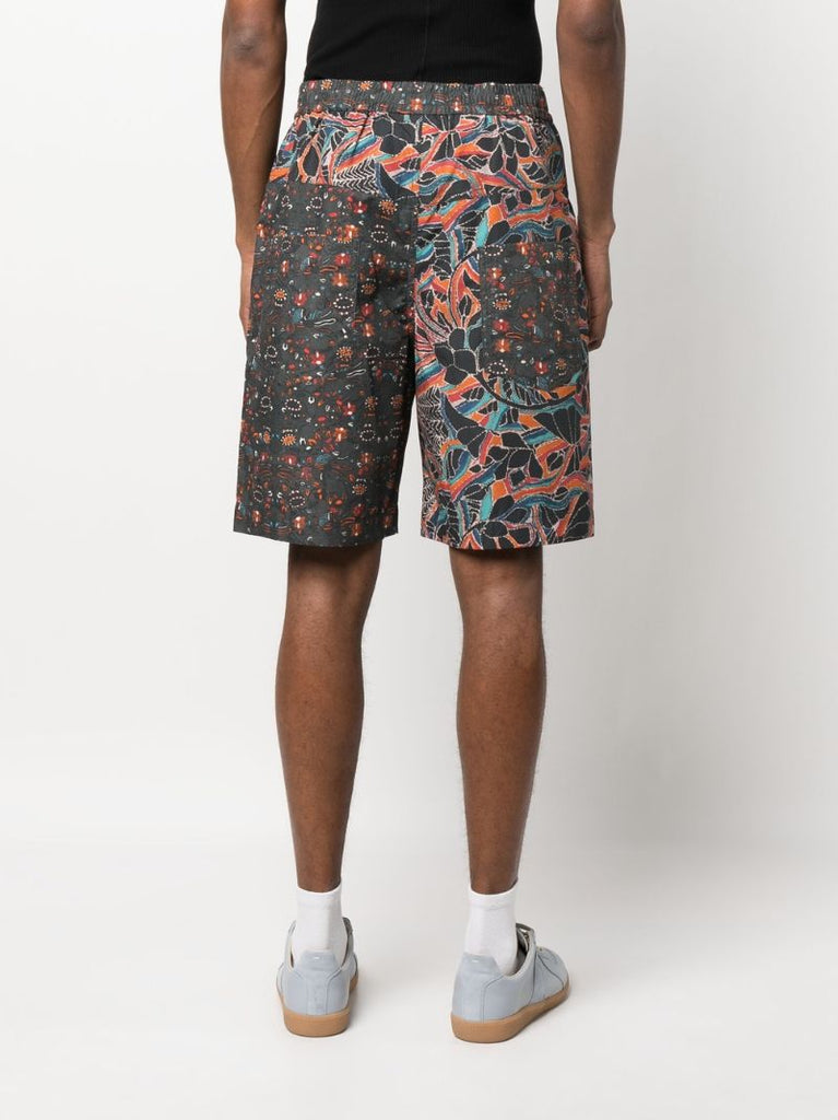 Black Floral Print Cotton Shorts