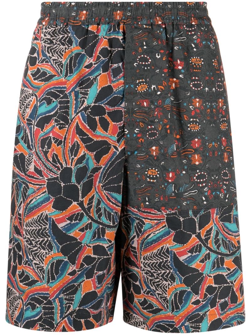Black Floral Print Cotton Shorts