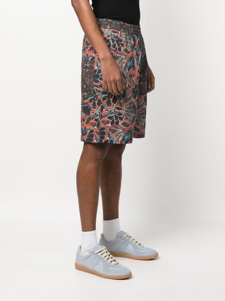 Black Floral Print Cotton Shorts