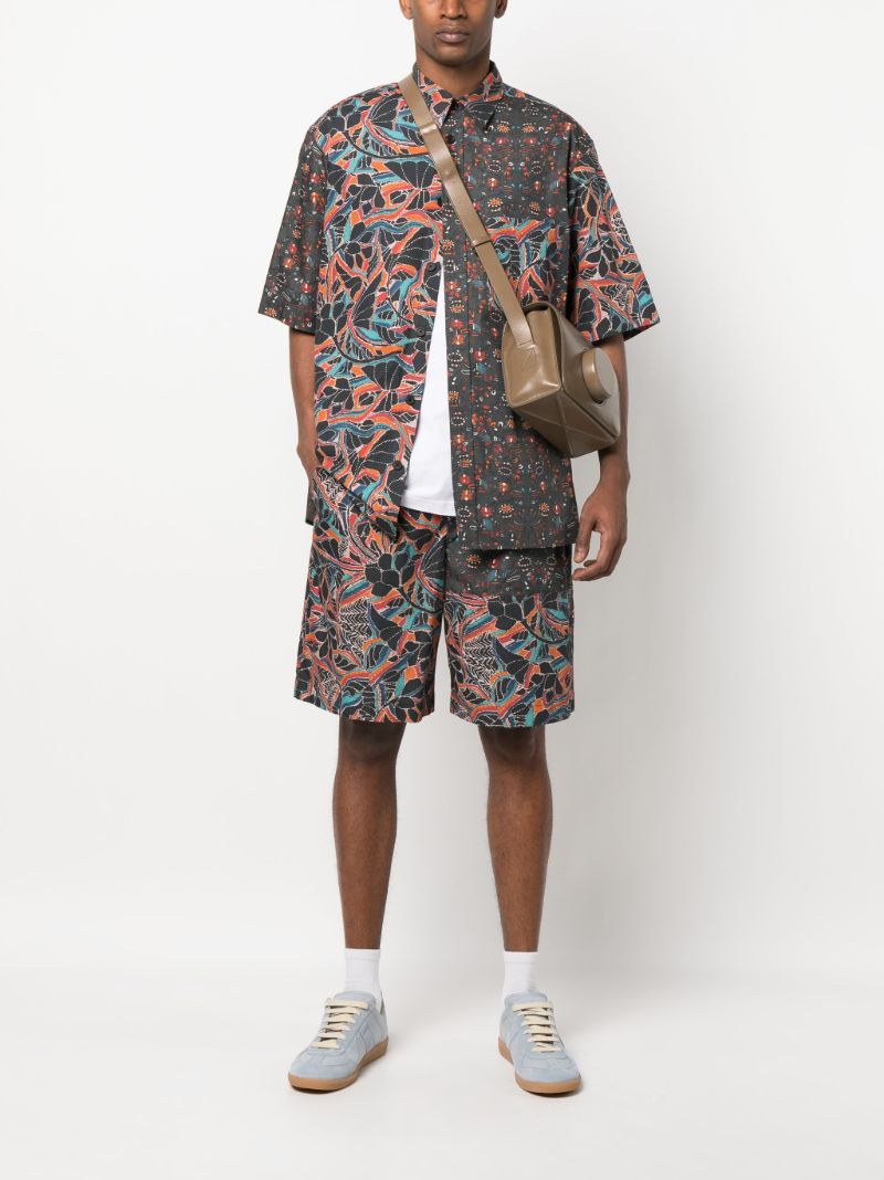 Black Floral Print Cotton Shorts