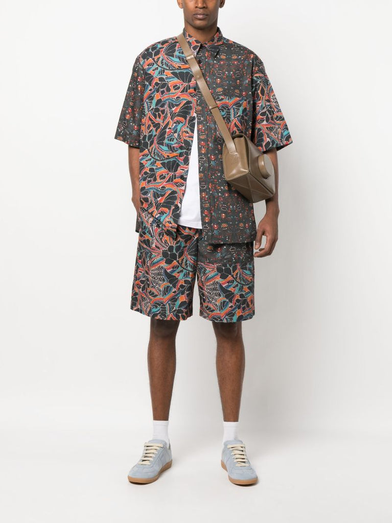 Black Floral Print Cotton Shorts