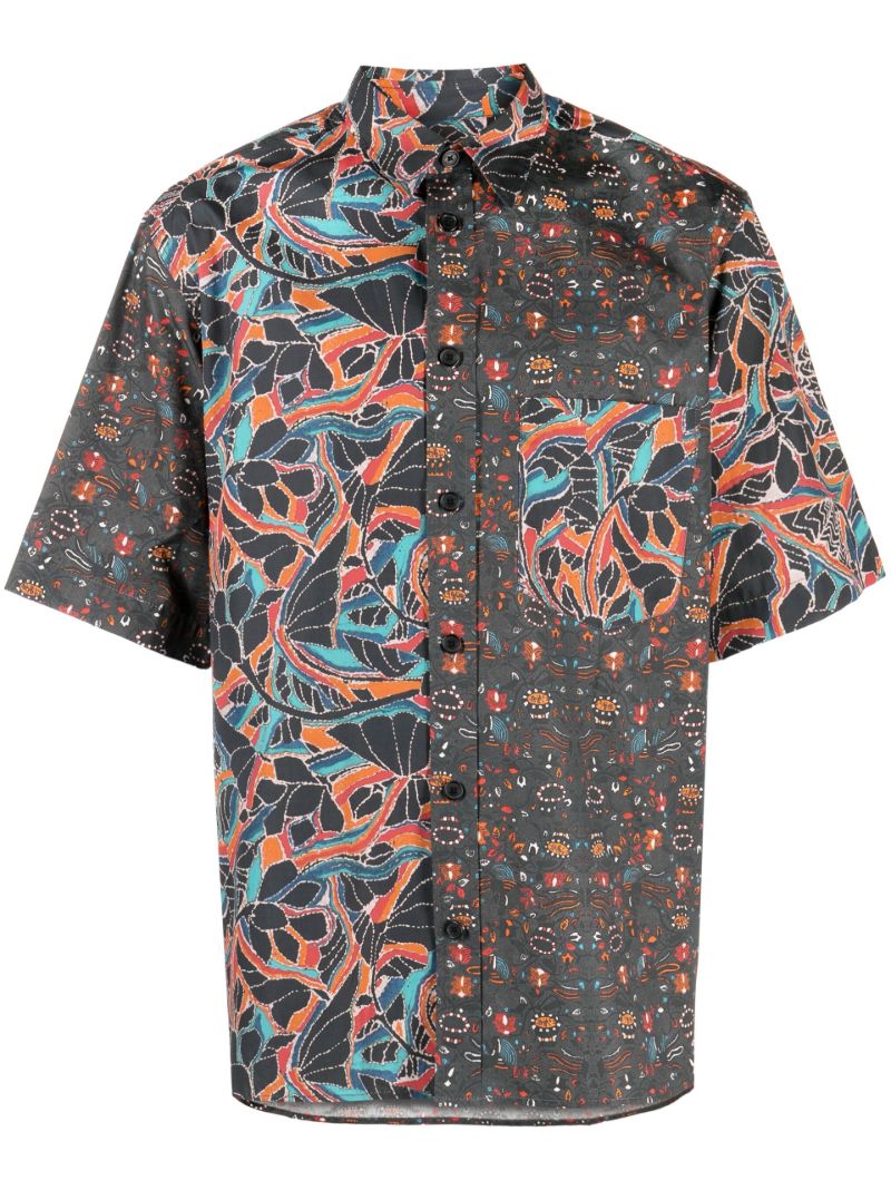Black Floral Print Cotton Shirt