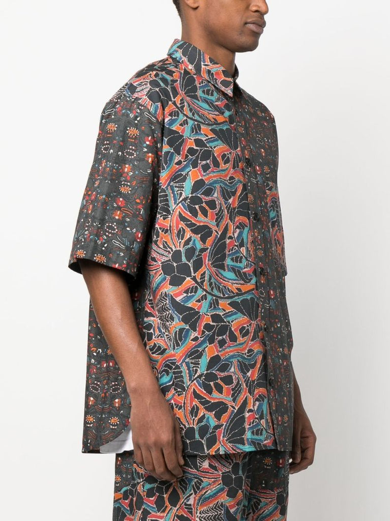 Black Floral Print Cotton Shirt