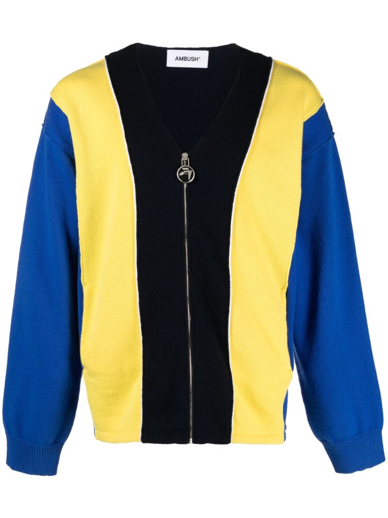 Blue Colourblock Zip-up Sweater