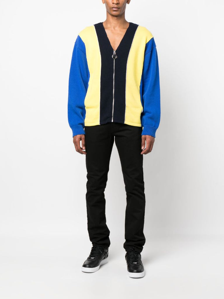 Blue Colourblock Zip-up Sweater