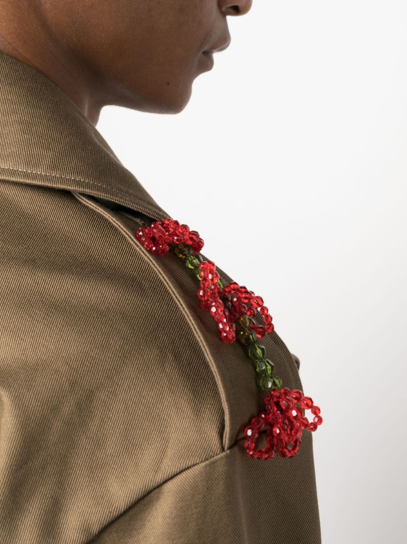 Green Beaded Double Buckle Trench Coat