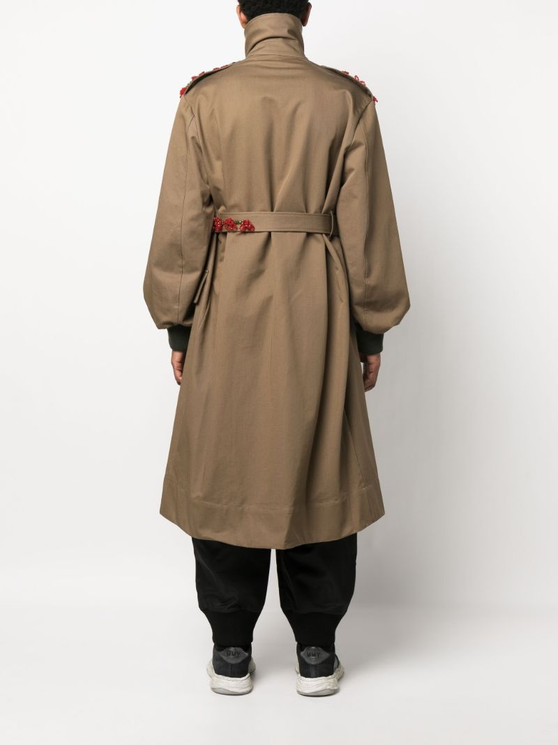 Green Beaded Double Buckle Trench Coat