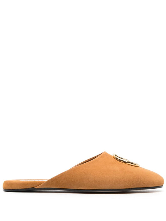 Brown Gylon Logo-plaque Suede Flat Mules
