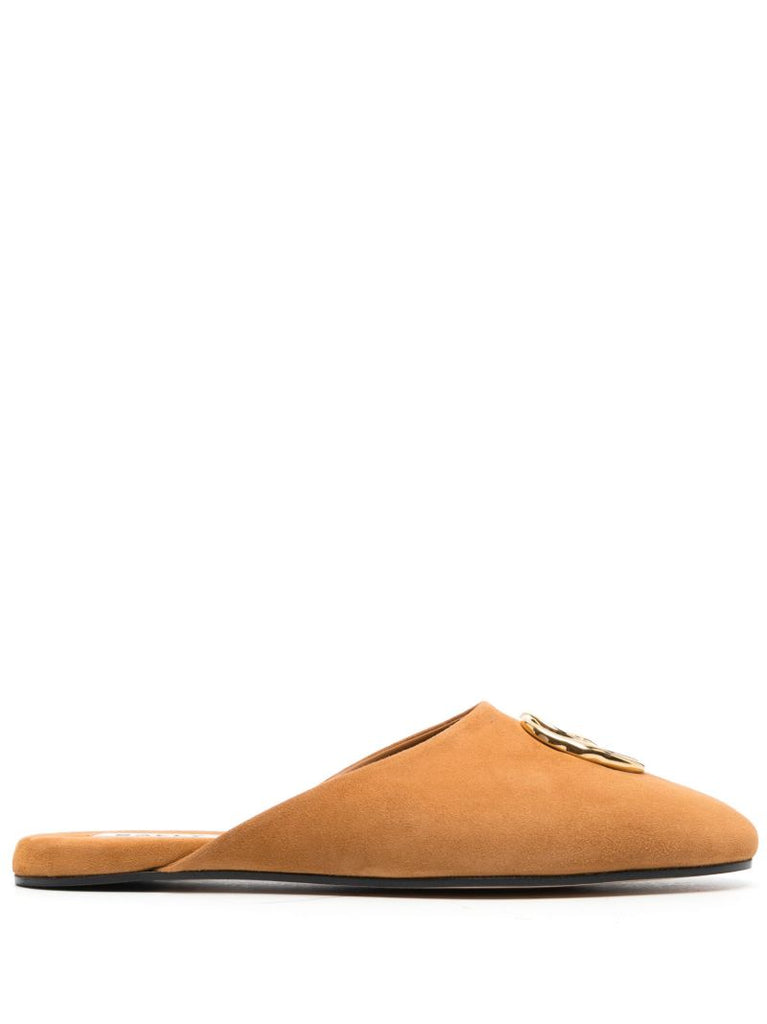 Brown Gylon Logo-plaque Suede Flat Mules