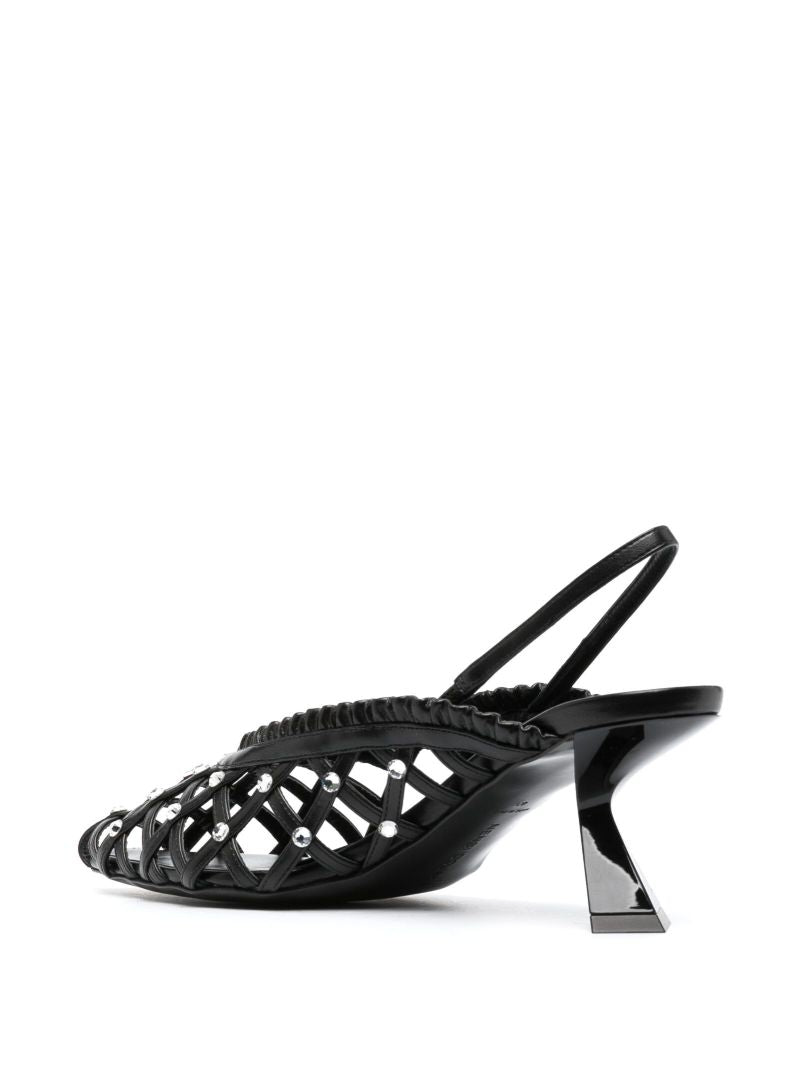 Black Woven Crystal-embellished Pumps