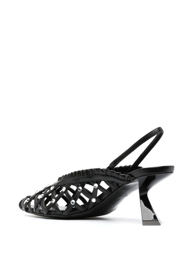 Black Woven Crystal-embellished Pumps