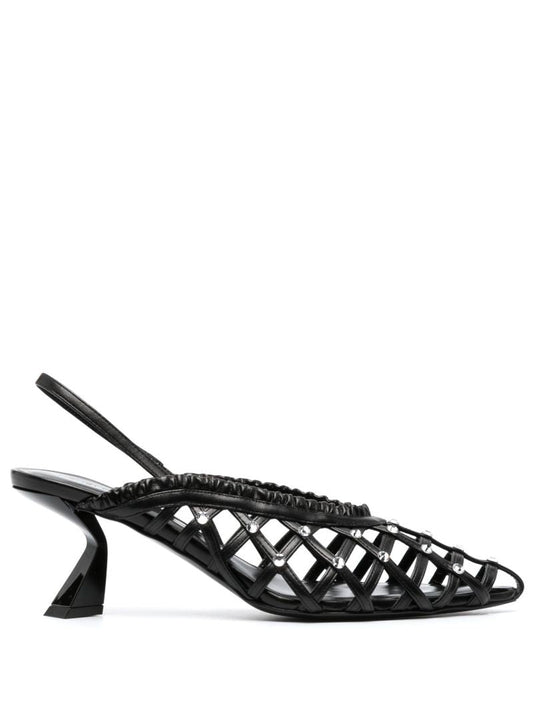 Black Woven Crystal-embellished Pumps