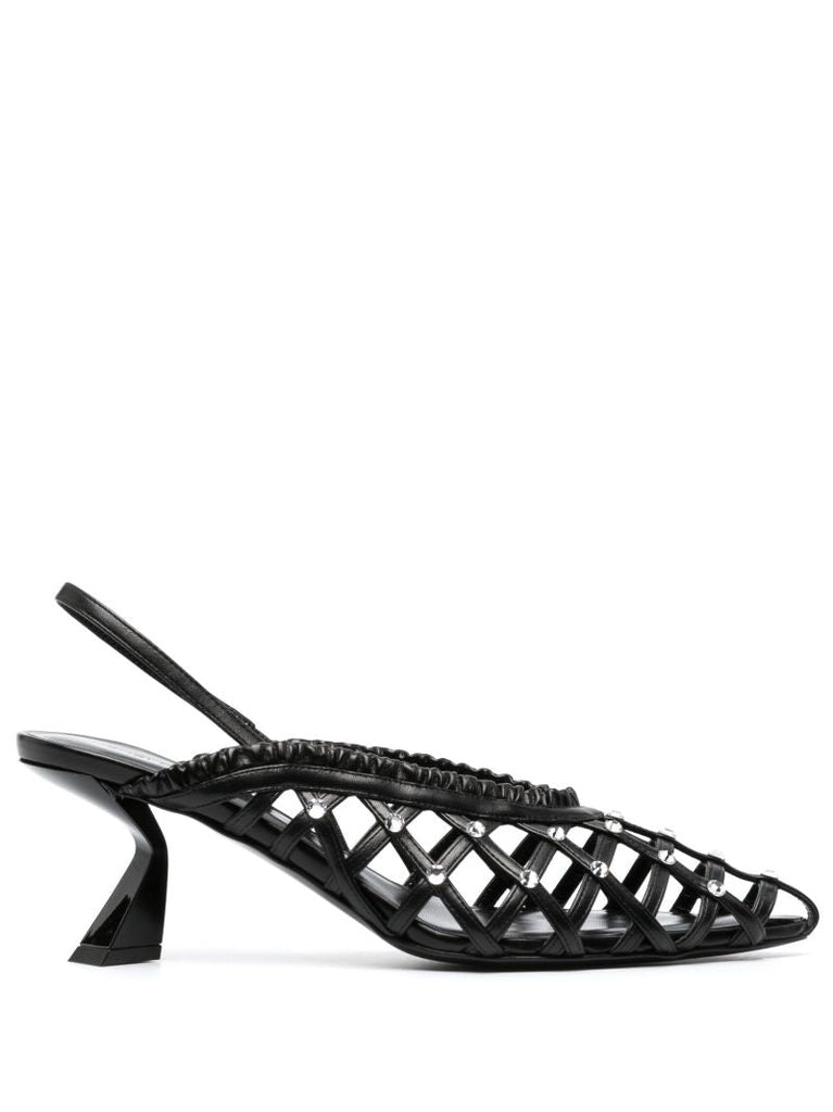 Black Woven Crystal-embellished Pumps