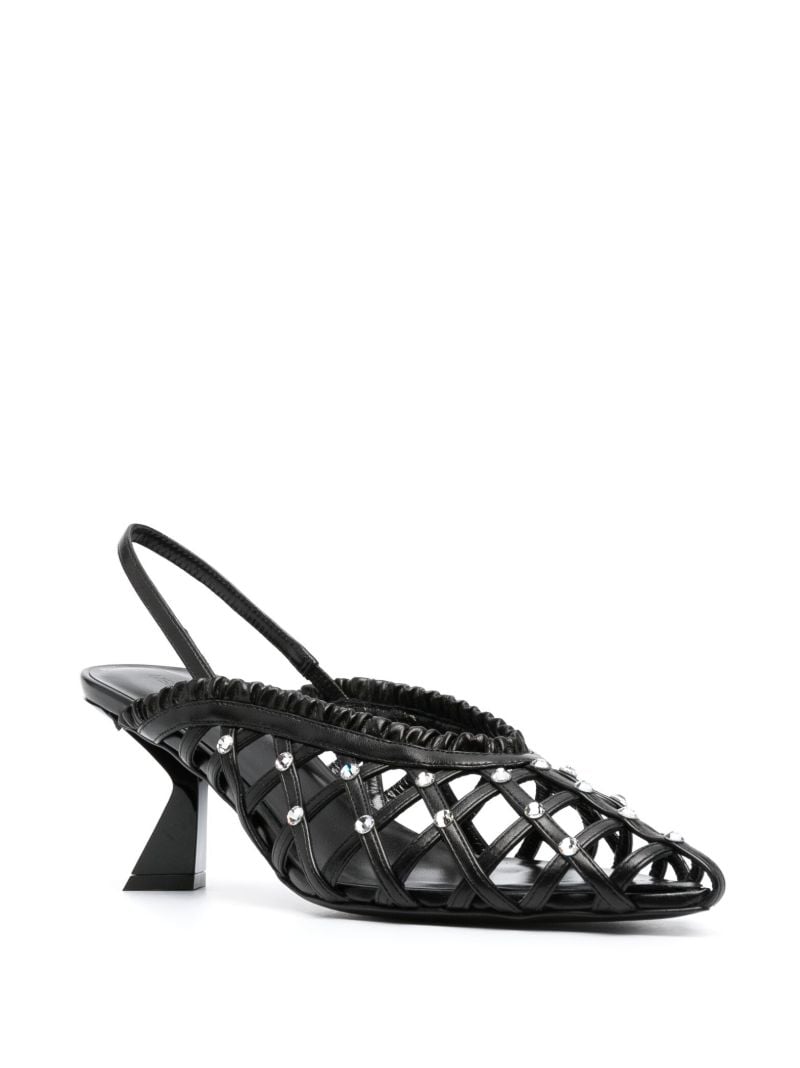 Black Woven Crystal-embellished Pumps