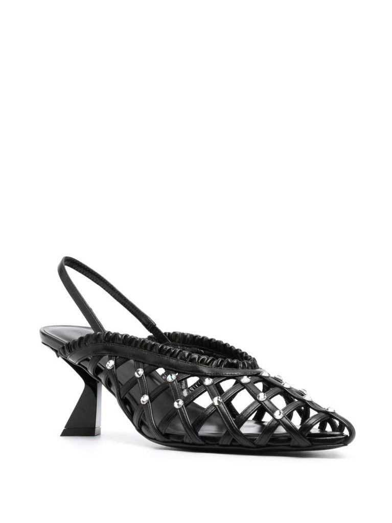 Black Woven Crystal-embellished Pumps