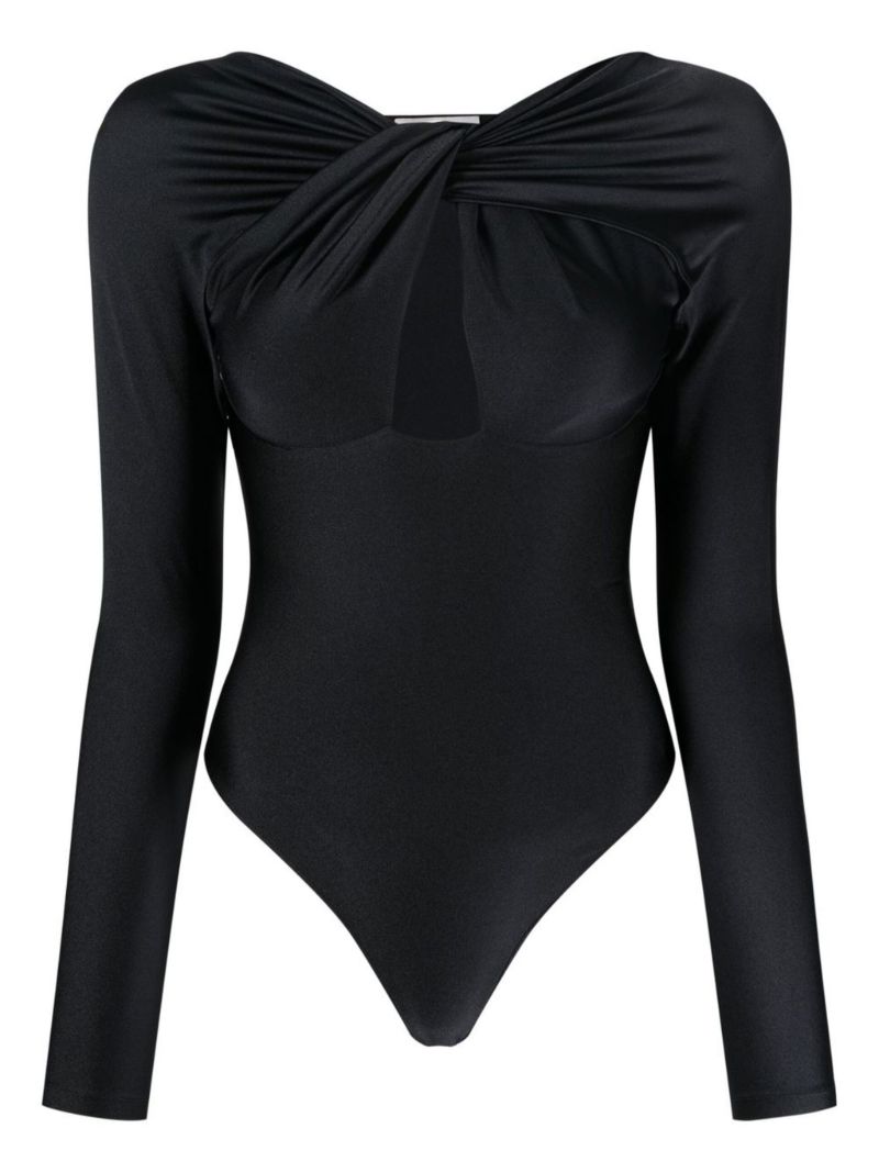 Black Twist-detail Long-sleeve Bodysuit