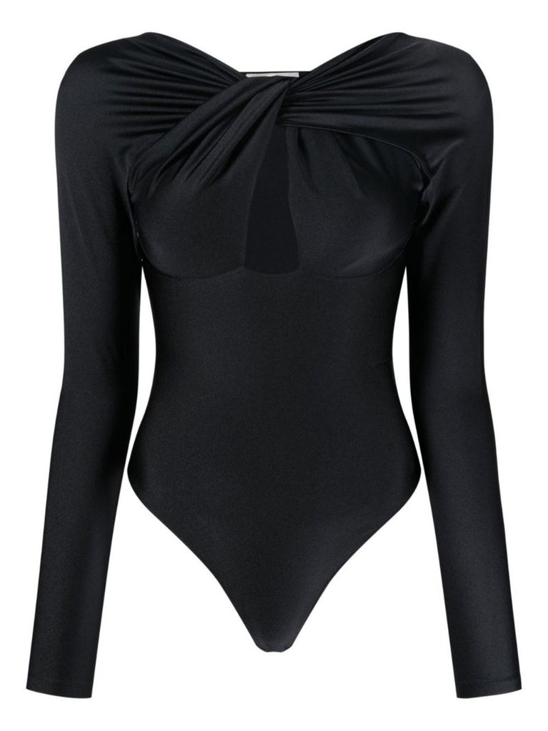 Black Twist-detail Long-sleeve Bodysuit