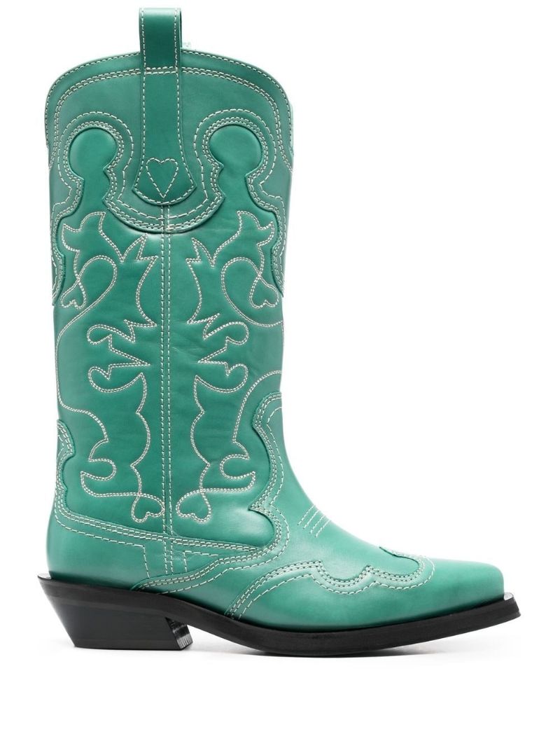 Green Embroidered Western Boots