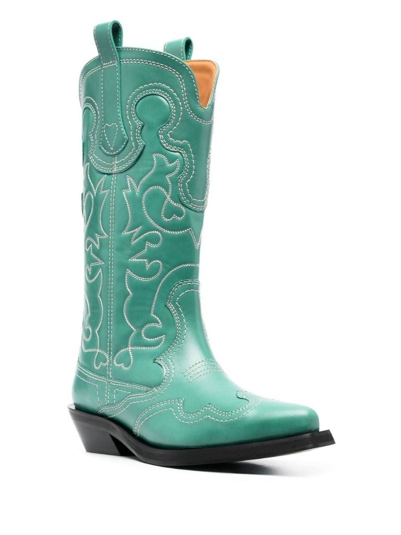Green Embroidered Western Boots