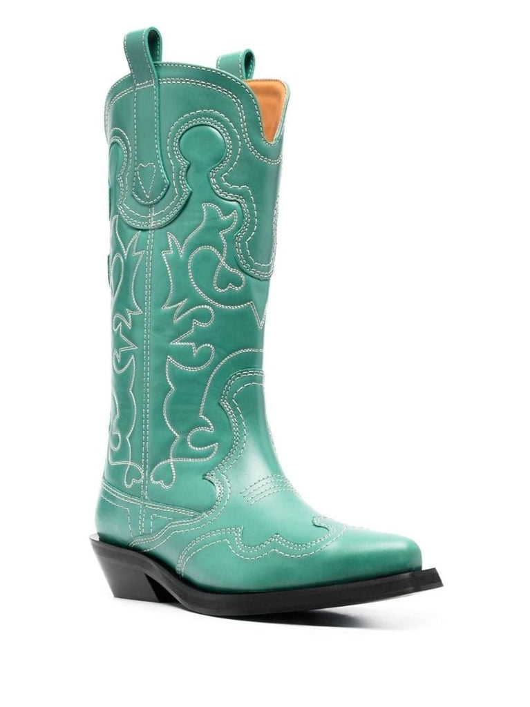 Green Embroidered Western Boots
