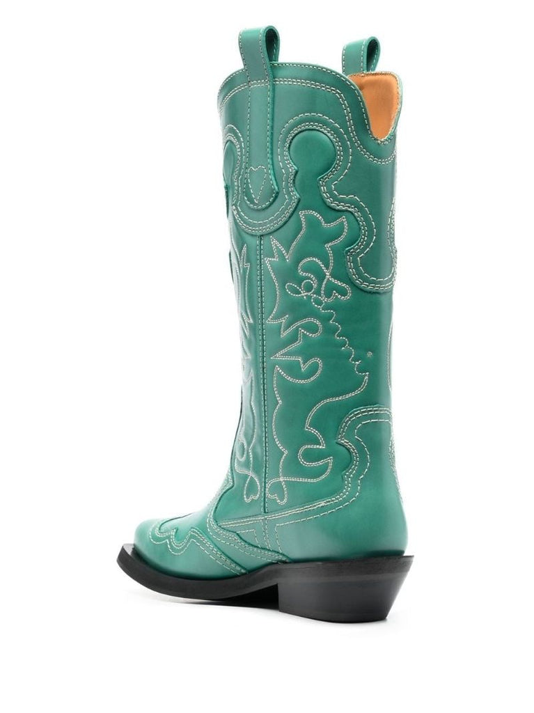 Green Embroidered Western Boots