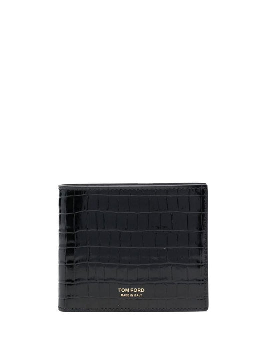 Black Crocodile-effect Bi-fold Wallet