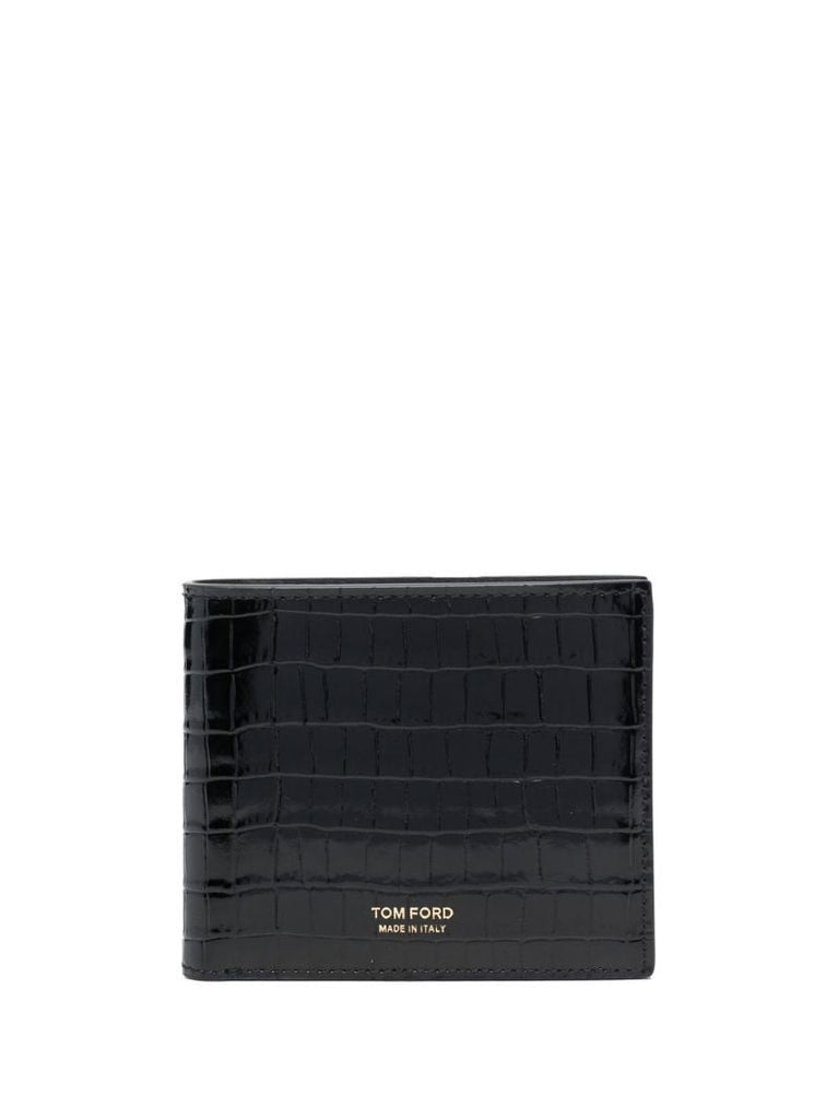 Black Crocodile-effect Bi-fold Wallet