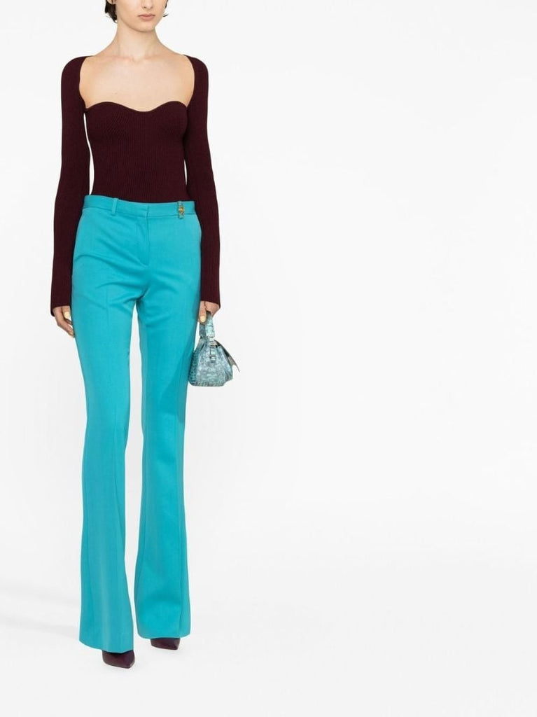 Blue Flared Wool Trousers