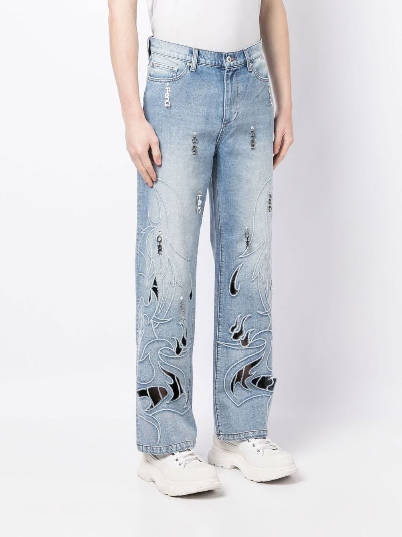 Blue Phoenix Cut-out Wide-leg Jeans