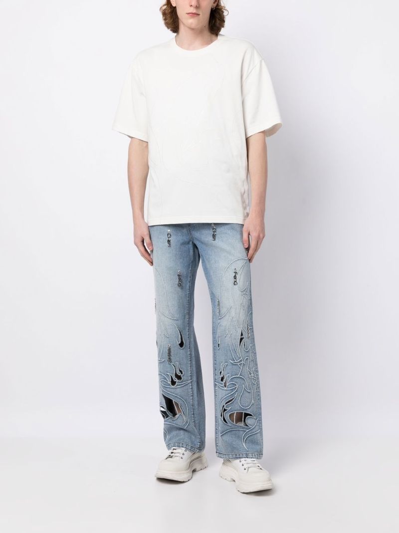 Blue Phoenix Cut-out Wide-leg Jeans