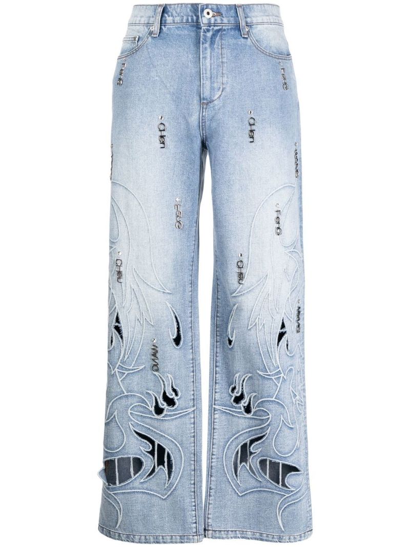 Blue Phoenix Cut-out Wide-leg Jeans