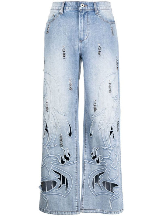 Blue Phoenix Cut-out Wide-leg Jeans