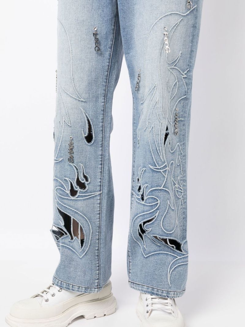 Blue Phoenix Cut-out Wide-leg Jeans