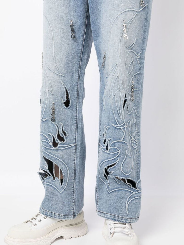 Blue Phoenix Cut-out Wide-leg Jeans