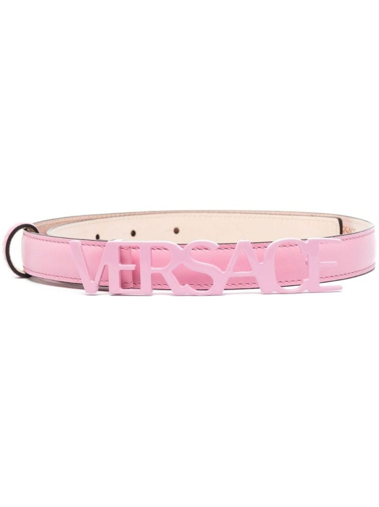 Pink Logo Buckle Leather Belt