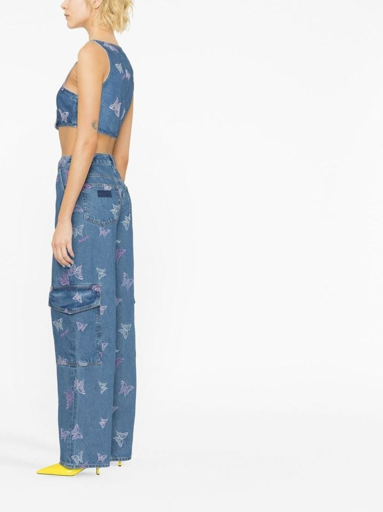 Blue Butterfly Embroidered Organic Cotton Top
