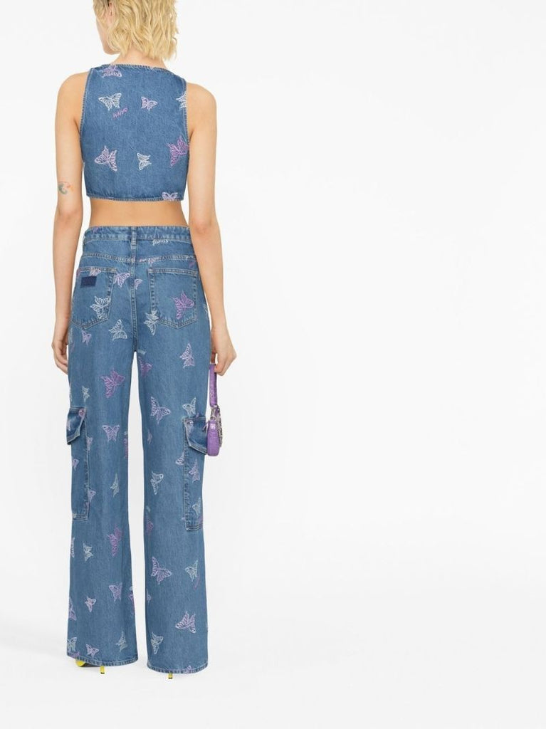 Blue Butterfly Embroidered Organic Cotton Top
