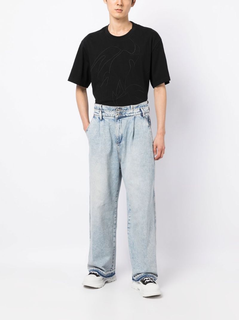 Blue Double Waistband Wide-leg Jeans