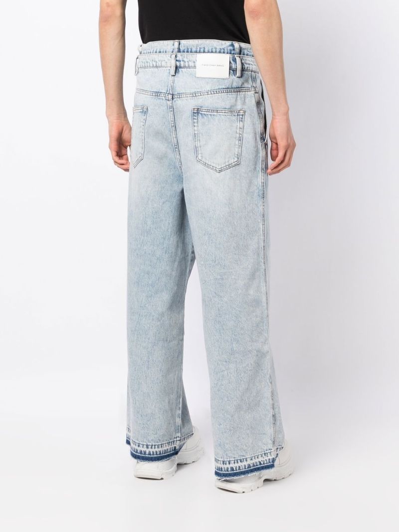 Blue Double Waistband Wide-leg Jeans
