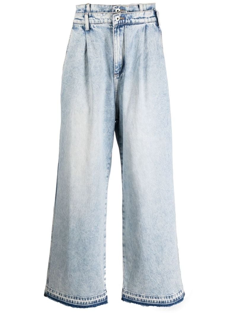 Blue Double Waistband Wide-leg Jeans