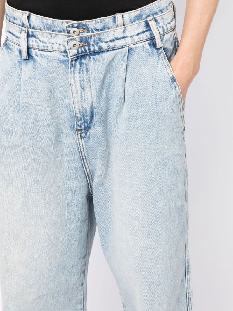 Blue Double Waistband Wide-leg Jeans