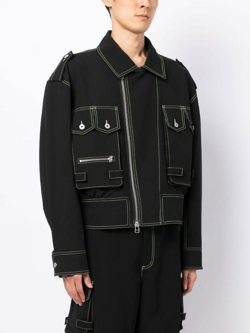Black Contrast Stitch Denim Jacket
