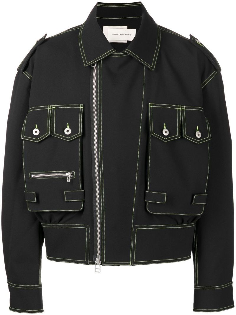 Black Contrast Stitch Denim Jacket