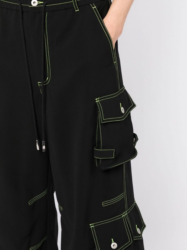 Black Contrast Stitch Cargo Trousers
