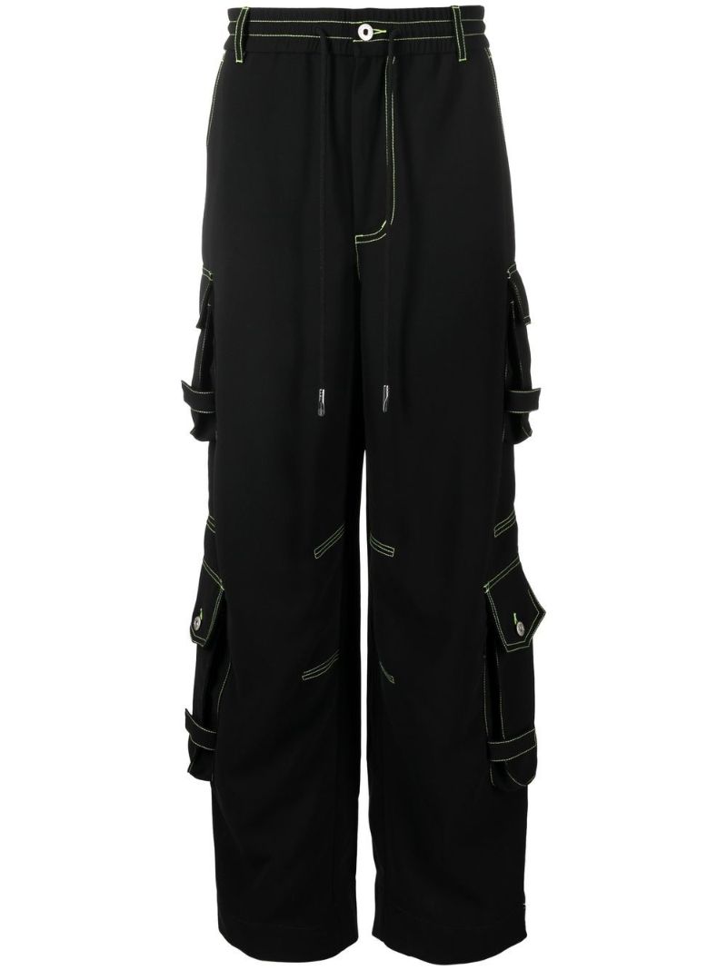 Black Contrast Stitch Cargo Trousers