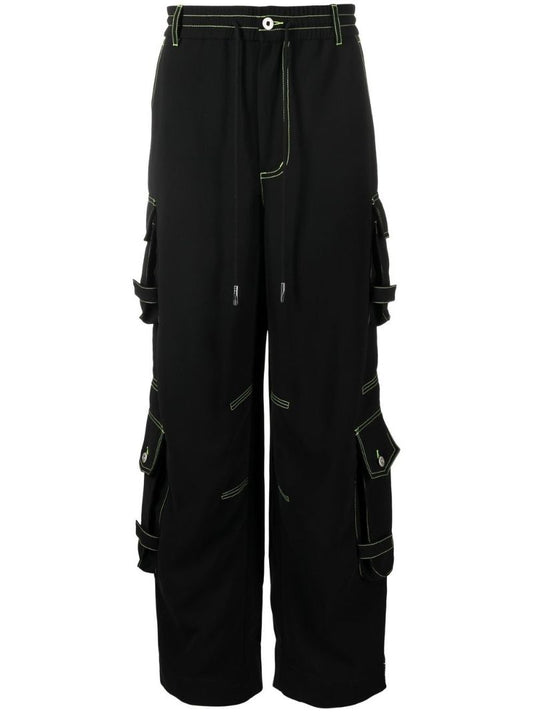 Black Contrast Stitch Cargo Trousers