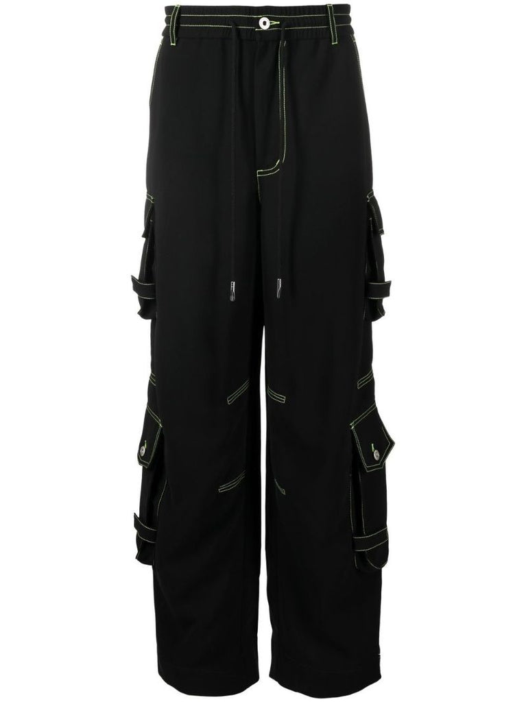 Black Contrast Stitch Cargo Trousers