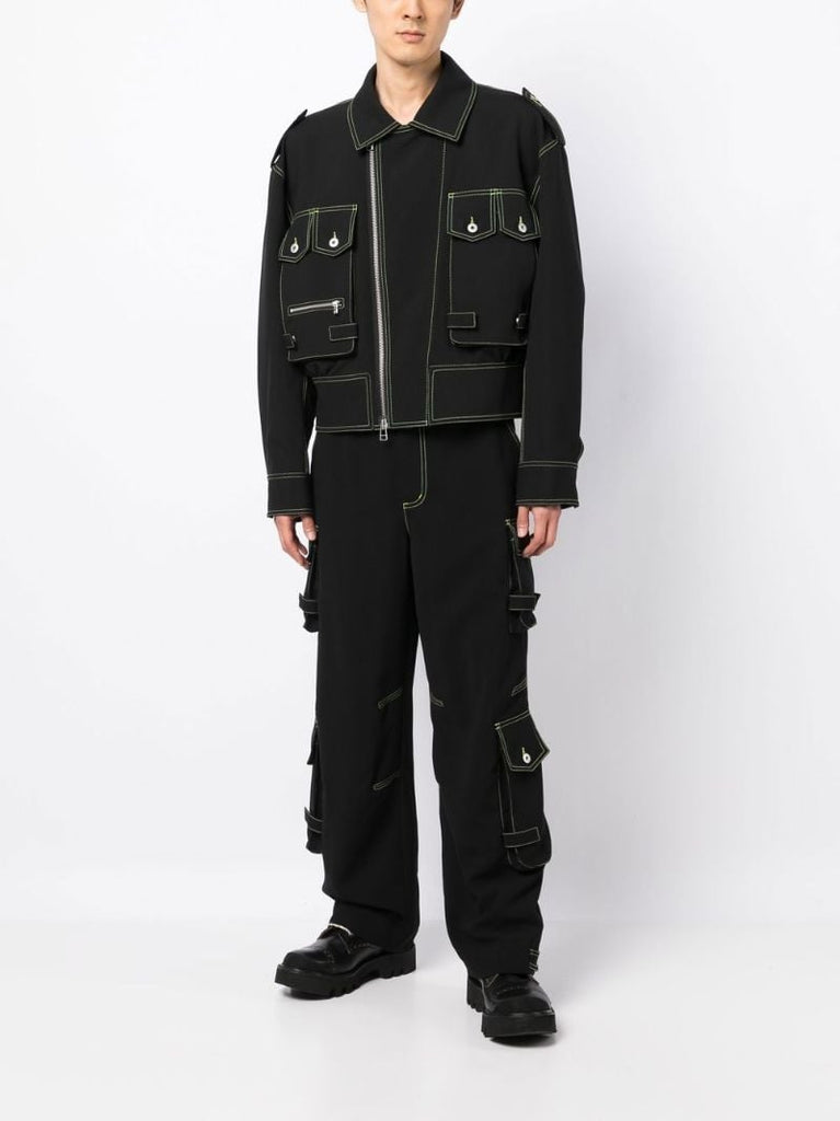 Black Contrast Stitch Cargo Trousers